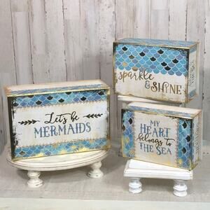 Ashland “Let’s Be Mermaids” 3 Pc Nesting Decor Foil Accent Box Gift Set New!